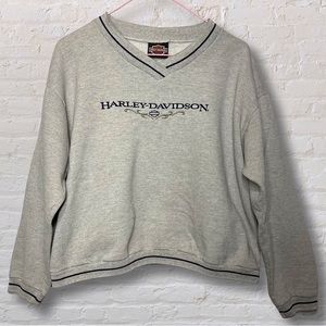Womens Grey Harley Davidson V Neck Sweater Size XL